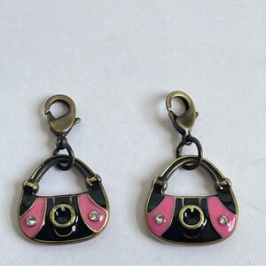 Set of Two Purse Bag Charm With Rhinestones Pink Black
